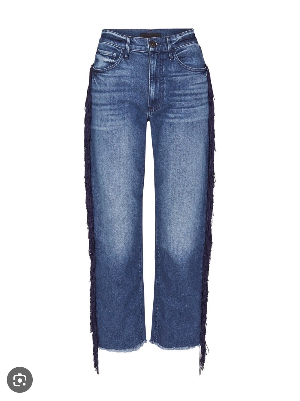 3x1 Blue Boyfriend Straight-Leg Raw Hem Crop Jeans with Side Fringe